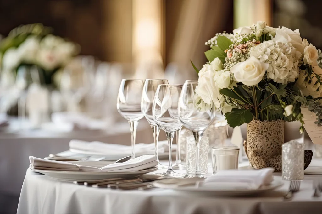 Table dressée pour un banquet de mariage au Château de Rochecotte en Indre-et-Loire